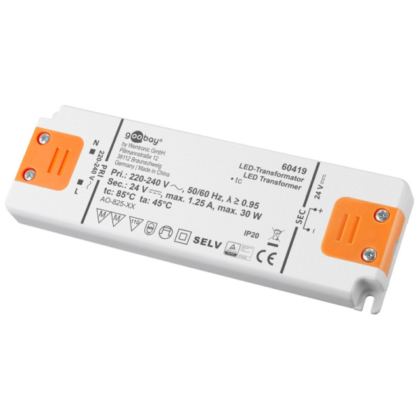 LED Transformator - 24 volt - 30 watt - Wit/Oranje