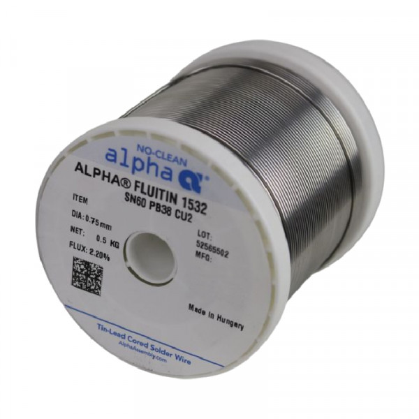 Fluitin 60/40 Soldeertin - 0,75mm - Loodhoudend - Met Flux - 500 gram