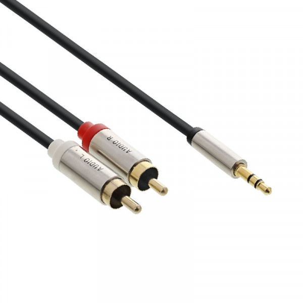 Slim Stereo Tulp (m) - 3,5mm Stereo Jack (m) Kabel - Verguld - 0,5 meter - Zwart