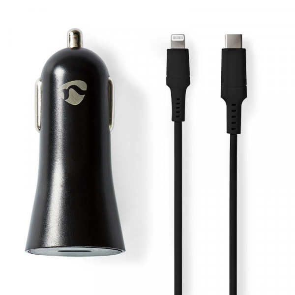 USB-C Autolader - Met 1 meter Lightning Kabel - 20W - Power Delivery 3.0 - Zwart