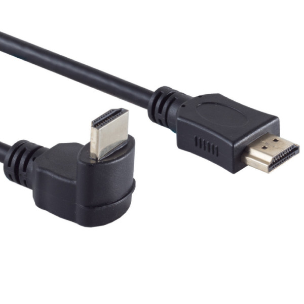 HDMI 2.0 Kabel - 4K 60Hz - 1 kant haaks omlaag - Verguld - 2 meter - Zwart