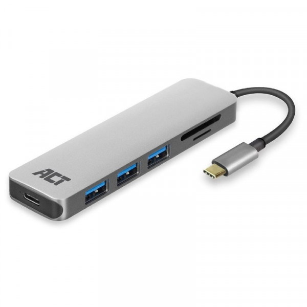 ACT USB C Hub met 3x USB 3.0, 1x USB C met PowerDelivery en kaartlezer
