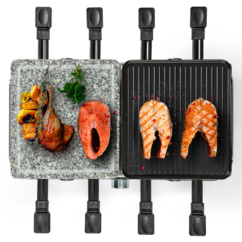 Gourmetstel en steengrill - - 8 grillpannetjes Rechthoekig - 1400W - Zwart