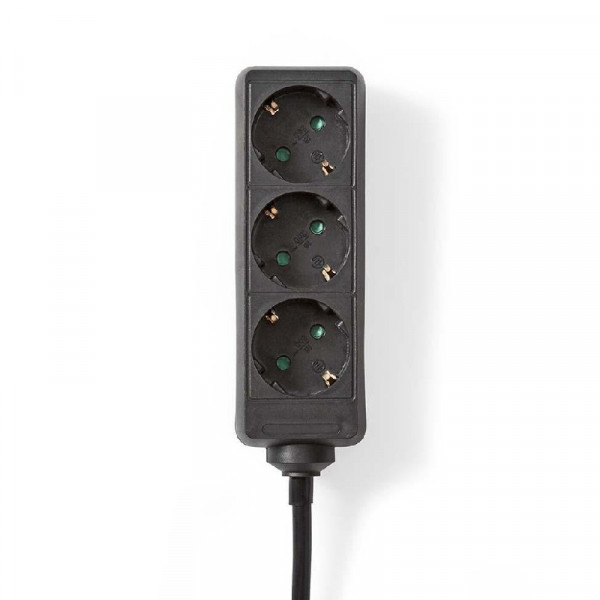 3-voudige stekkerdoos schuko met 3m kabel Zwart