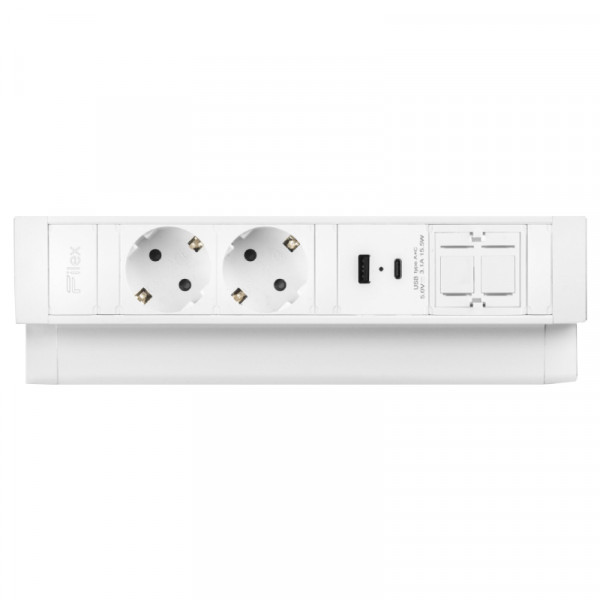 Power Desk Up 2.0 - 2x Schuko - USB-A en USB-C oplaadpoort - 1x Keystone - 1 meter eGST (m) - Wit
