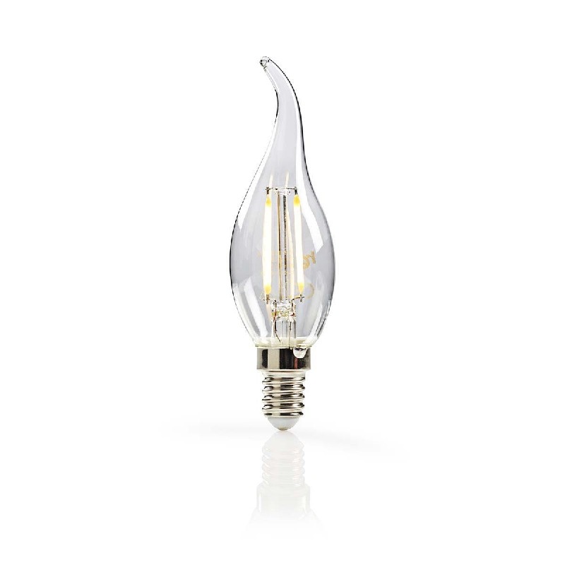 Nedis LED-Filamentlamp E14 | Gebogen Kaars | 2.5 W | 250 lm | 2700 K | Warm Wit | Retrostijl | Aantal lampen in verpakking: 1 Stuks | Doorzichtig