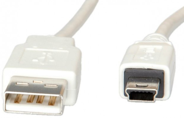 USB 2.0 kabel USB A - USB mini B 5 pins 0,8m Wit