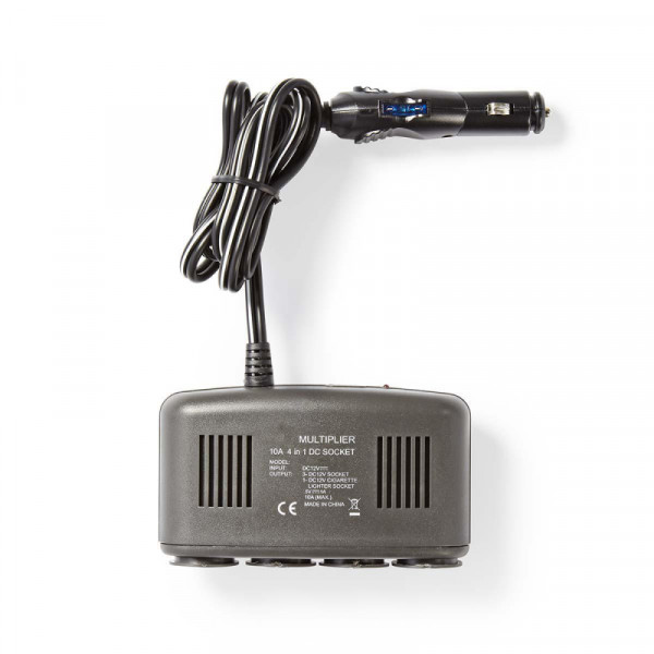 12V Sigarettenaansteker Splitter - 4-poorts - 12V - 4A - Met USB poort - 1,2 meter - Zwart