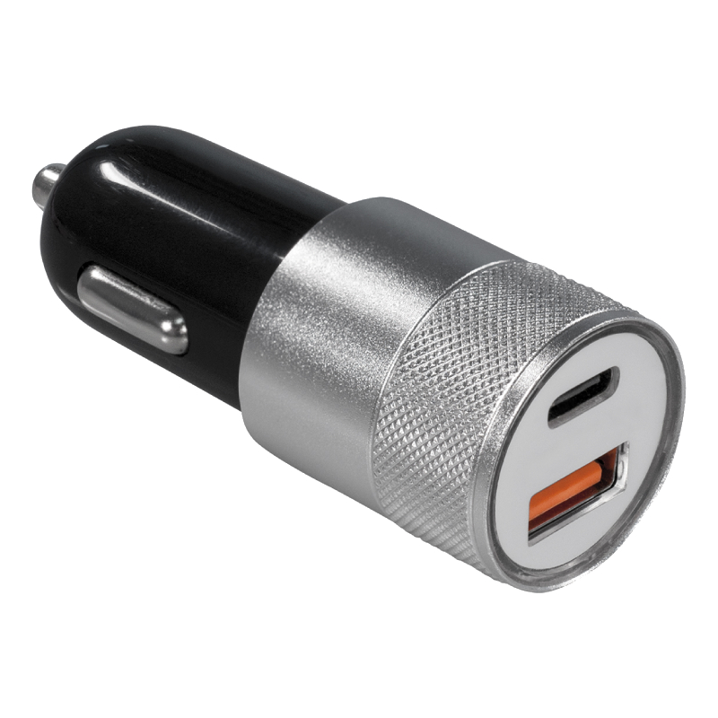 Dubbele USB Autolader - 20W - USB-A en USB-C - PD 3.0 en QC 3.0 - Zilver