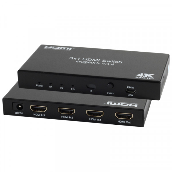 HDMI Schakelaar - 3-poorts - 4K 60Hz - Metaal - Zwart