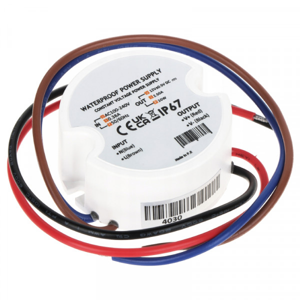 LED Transformator - 12 volt - 30 watt - IP67 - Wit