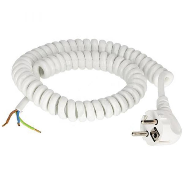 Schuko Haaks - Open einde Gekruld Apparaatsnoer - 3 x 1mm2 - 2,5 meter - Wit