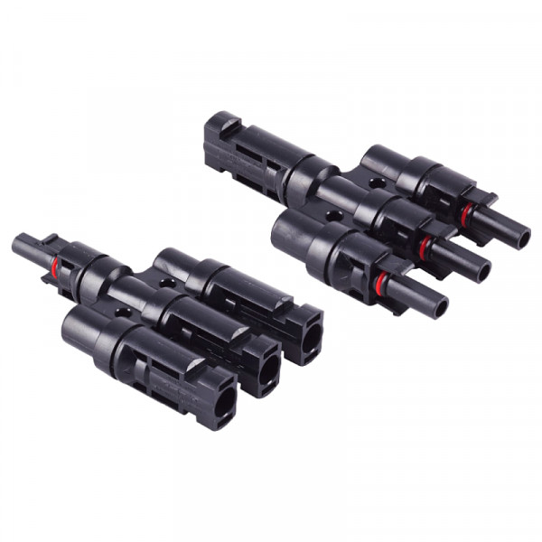 MC4 Solar Y-connector Set - 1x (m) naar 3x (v) en 1x (v) naar 3x (m) - Zwart