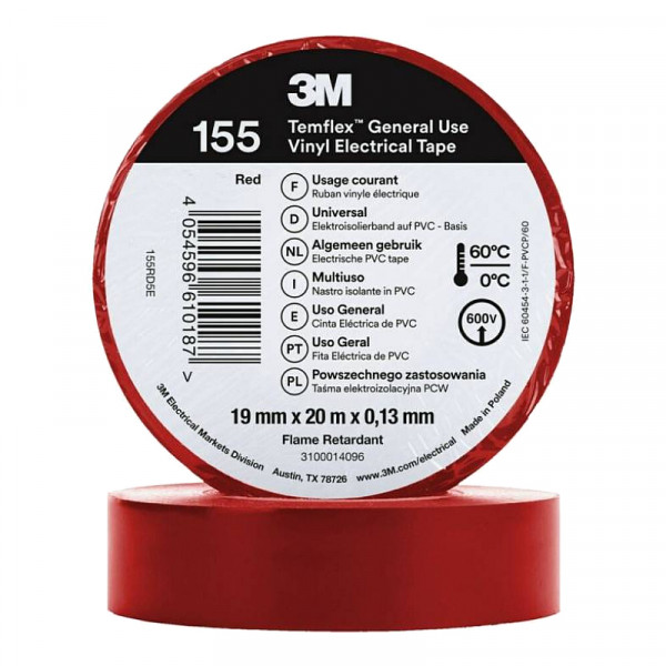3M Isolatie Tape - 19mm breed - 0,127mm dik - 20 meter - Rood