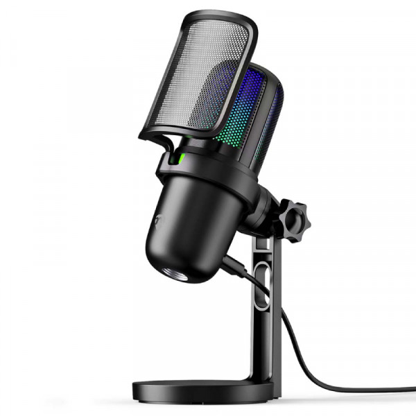 Streaming- en Gamingmicrofoon met statief - USB aansluiting - RGB - 2 meter - Zwart