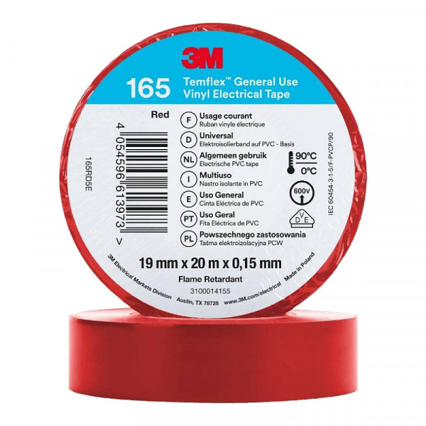 3M Isolatie Tape - 19mm breed - 0,152mm dik - 20 meter - Rood