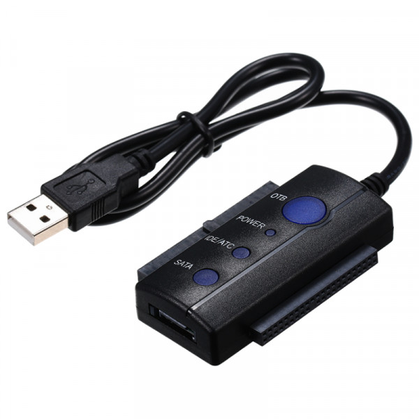 USB-A naar SATA/IDE Adapter - Voor 2,5'' en 3,5'' HDD's en SSD's - Met OTB - USB 2.0 - Zwart