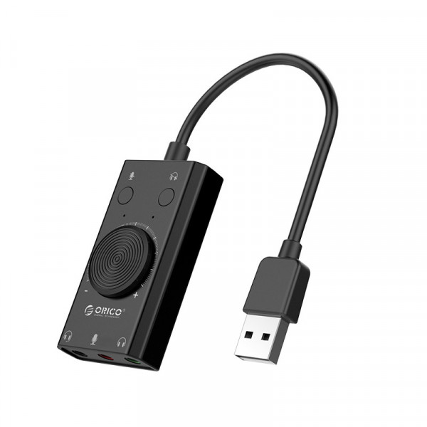 Orico USB-A Geluidskaart - Microfoon, Speaker en OMTP Headset - Volumeregelaar - 0,1 meter - Zwart