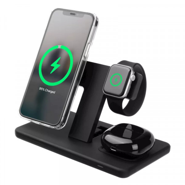 FIXED 3-in-1 Draadloze Oplaadstandaard voor iPhone, AirPods en Apple Watch - 15W - Zwart