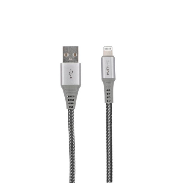 Musthavz USB-A naar Lightning Kabel - Nylon sleeve - 1 meter - Grijs