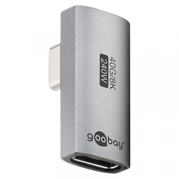 Haakse USB-C (v) naar USB-C (m) Adapter - USB4 - Haaks links en rechts verticaal - Pro - Zilver
