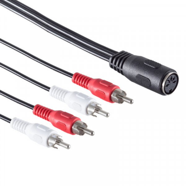 5-pin DIN (v) - 2x Stereo Tulp (m) Kabel - 0,2 meter - Zwart