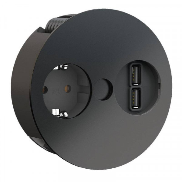 Bachmann Twist - 1x Schuko - 2x USB-A oplaadpoort - 105mm - 2 meter - Zwart