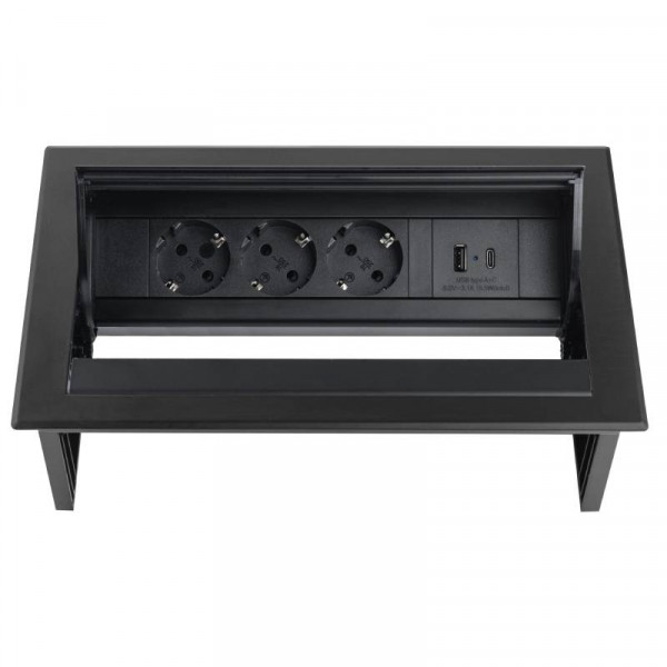 Power Desk In - 3x Schuko - USB-A en USB-C oplaadpoort - 1 meter eGST (m) - Zwart