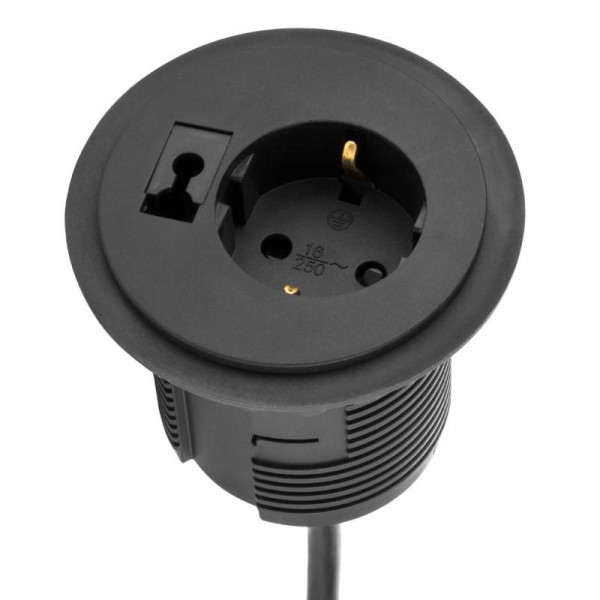 Power Spot - 1x Schuko - 1x kabeldoorvoer - 60mm - 1,7 meter - Zwart