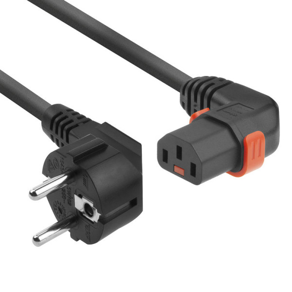 C13 IEC Lock Haaks Links - Schuko Haaks Voedingskabel - 3 x 1mm2 - 3 meter - Zwart