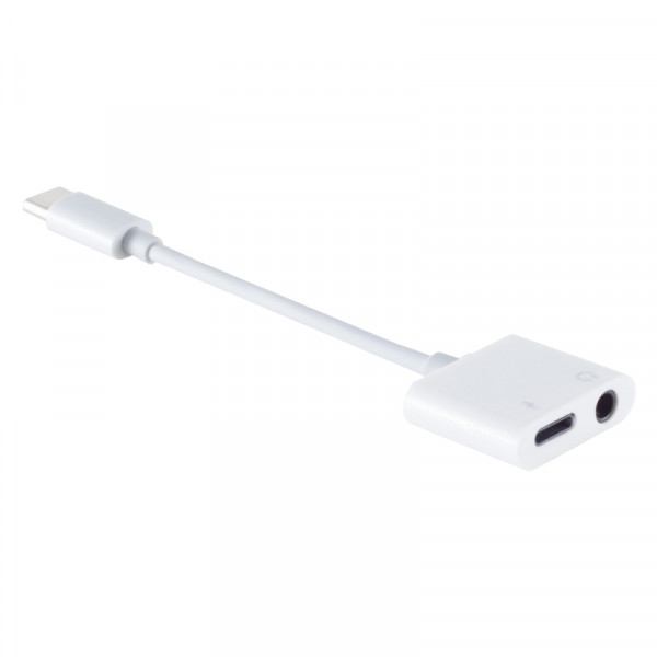 USB-C (m) naar 3,5mm Stereo Jack (v) en USB-C laadpoort - Actief, Met DAC 0,15 meter - Wit