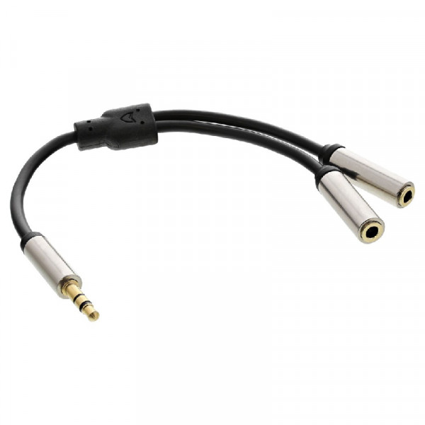 Slim 3,5mm (m) - 2x 3,5mm Stereo Jack (v) Splitter Adapterkabel - Verguld - 0,15 meter - Zwart