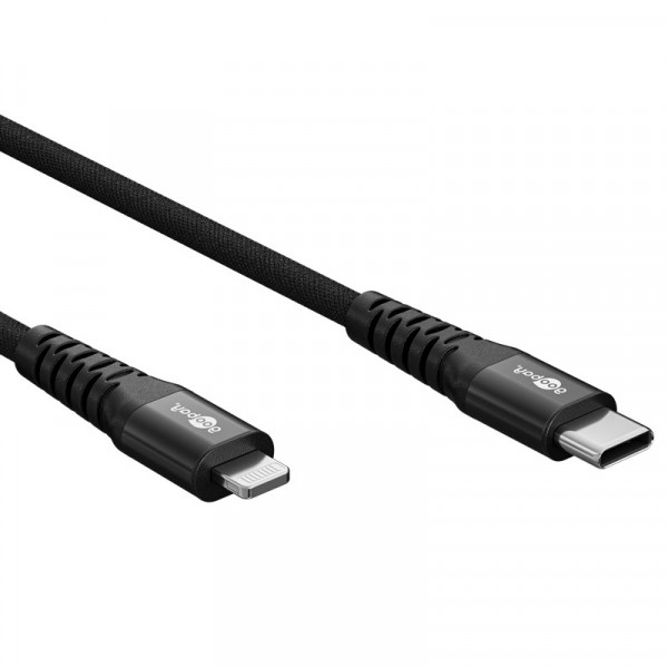USB-C naar Lightning Kabel - 60W PD - Soft Nylon Sleeve - 0,5 meter - Zwart