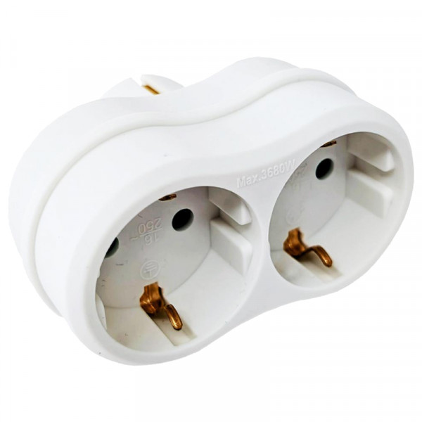 Horizontale Stopcontact Splitter - 2-voudig - Horizontale Stopcontacten - Randaarde - Wave - Wit