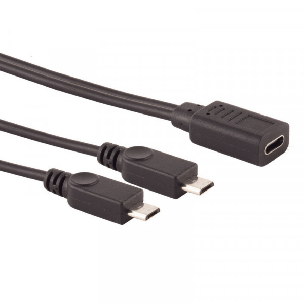 USB-C (v) - 2x Micro USB-B (m) Kabel - Y-split - USB 2.0 - 0,3 meter - Zwart