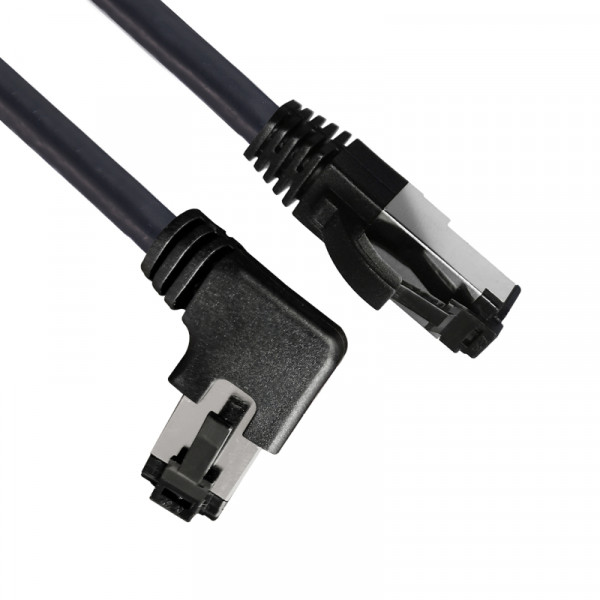 S/FTP CAT8.1 40 Gigabit Netwerkkabel - 1 kant haaks naar links - CU - 3 meter - Zwart