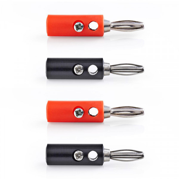 Banana Plug - 4 Stuks - Schroefbaar - Zwart/Rood