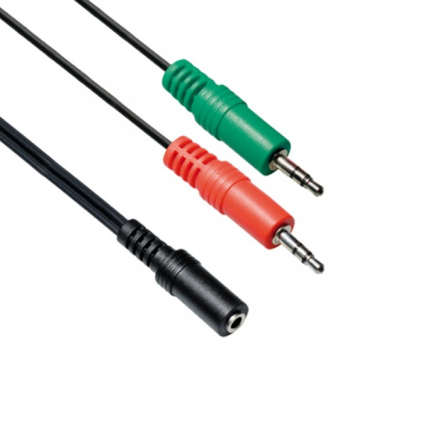 4-polige 3,5mm Jack (v) - 2x 3,5mm (m) Adapterkabel - CTIA - 0,15 meter - Zwart