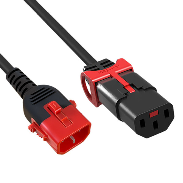 C13 - C14 Verlengkabel - Dual IEC Lock - 3 x 1mm2 - 0,5 meter - Zwart