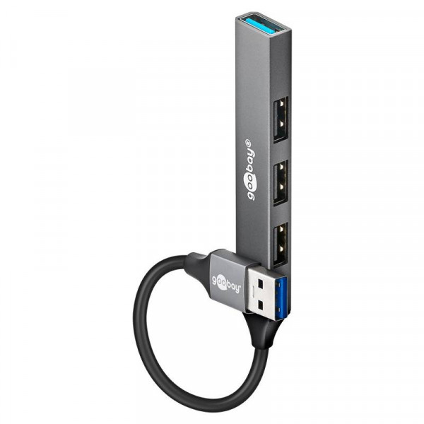 USB-A Hub - 4x USB-A - USB 3.2 Gen 1 - 0,1 meter - Grijs