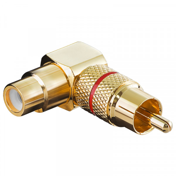 Haakse Mono Tulp Adapter - Tulp (v) - Tulp (m) - Verguld - Rood Accent