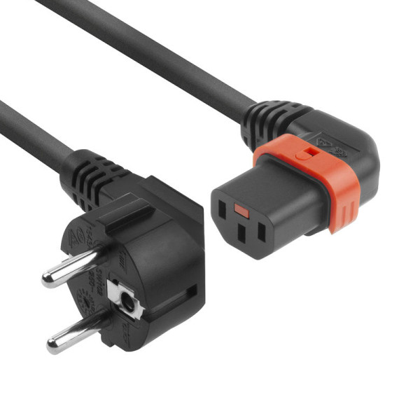 C13 IEC Lock Haaks Rechts - Schuko Haaks Voedingskabel - 3 x 1mm2 - 3 meter - Zwart