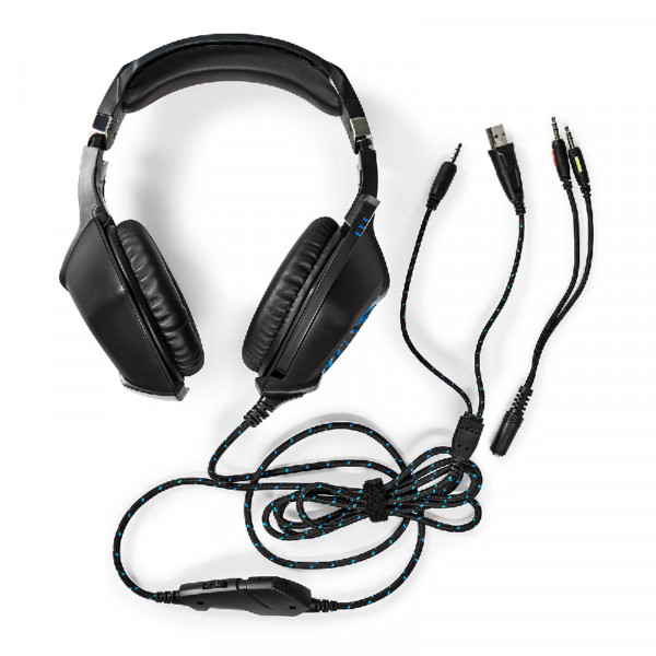 Gaming Headset - 2x 3,5mm Jack en USB-A - Inklapbare microfoon - Over ear - 2,2 meter - Zwart/Blauw