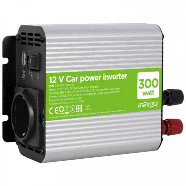 Energenie 12V naar 230V Gemodificeerde Sinus Spanningsomvormer - 300W - Zwart