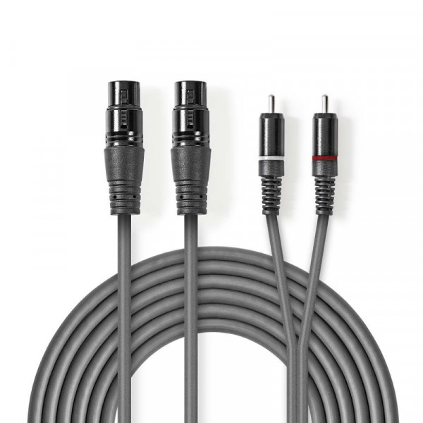 2x XLR 3-pin (v) - Stereo Tulp (m) Kabel - 1,5 meter - Antraciet