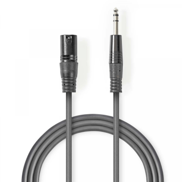 XLR 3-pin (m) - 6,35mm Stereo Jack (m) Kabel - 1,5 meter - Antraciet