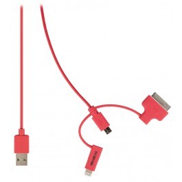 USB 2.0 - Micro USB + Lightning + 30-pins Dock Kabel 1m Rood 2bd5f0e3cecc9f9246725587ec250ff5