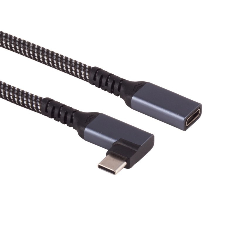 USB-C Verlengkabel - USB 3.2 Gen 2 - Een kant haaks (m) - 100W PD - Nylon Sleeve - 0,5 meter - Zwart