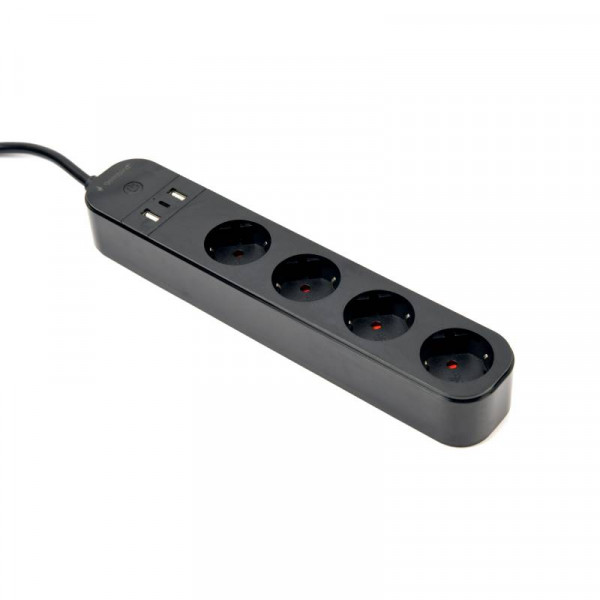Gembird Slimme Wifi 4-voudige Stekkerdoos - 2x USB-A en USB-C - 1,5 meter - Zwart