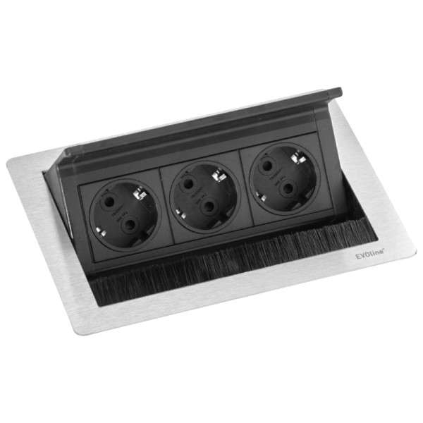 EVOline Flip Top Push S - 3x Schuko - 3 meter - Zwart/Zilver